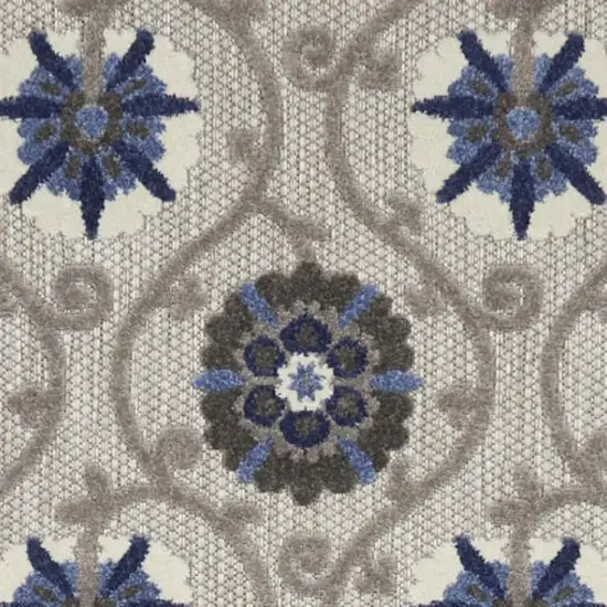 12' Blue And Gray Indoor Outdoor Runner Rug Photo 3