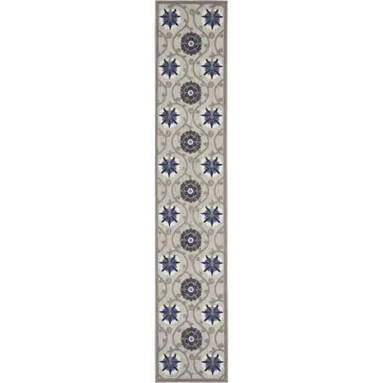 12' Blue And Gray Indoor Outdoor Runner Rug Photo 1