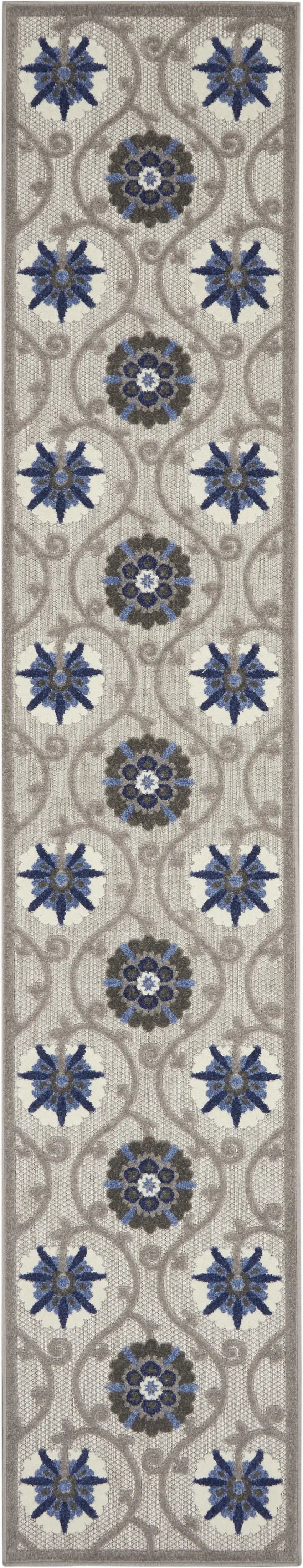 12' Blue And Gray Indoor Outdoor Runner Rug Photo 1