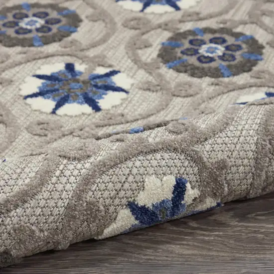12' Blue And Gray Indoor Outdoor Runner Rug Photo 9