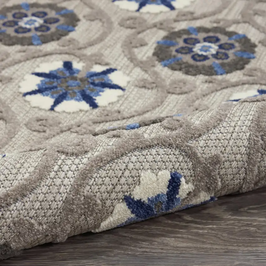 12' Blue And Gray Indoor Outdoor Runner Rug Photo 9
