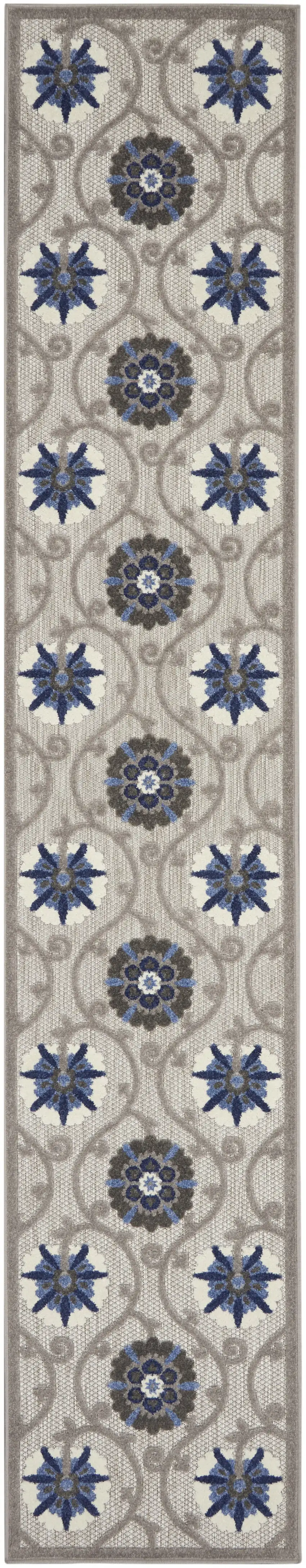 2' X 12' Gray and Blue Indoor Outdoor Runner Rug Photo 4