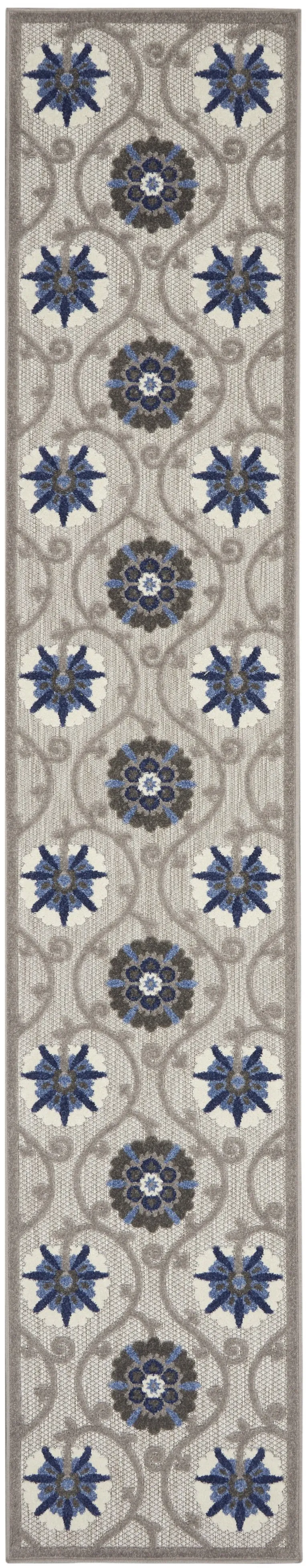 Gray and Blue Indoor Outdoor Runner Rug Photo 1
