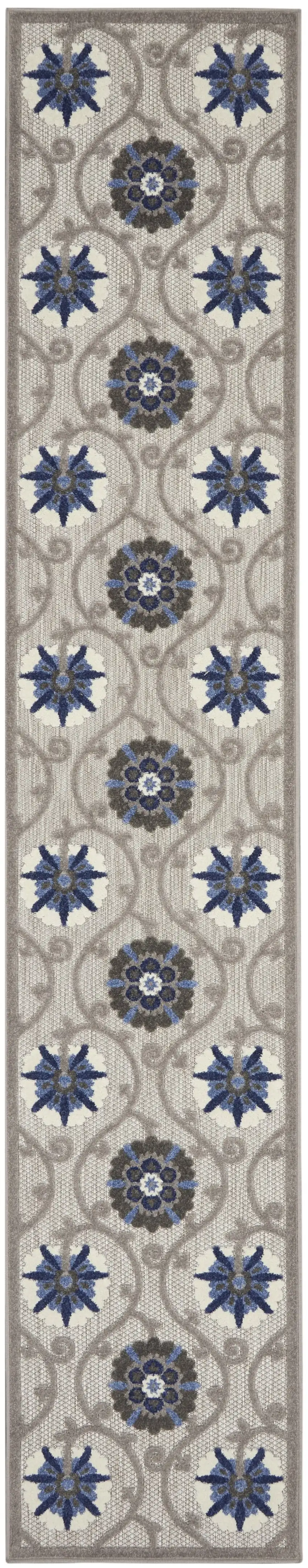 Gray and Blue Indoor Outdoor Runner Rug Photo 1