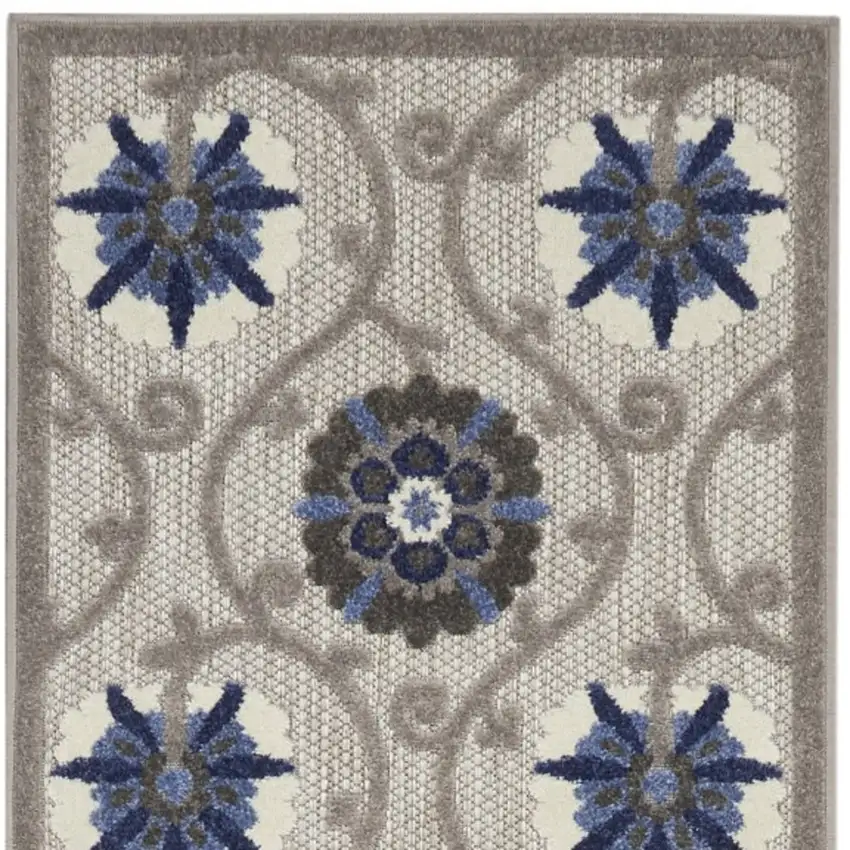 Gray and Blue Indoor Outdoor Runner Rug Photo 3