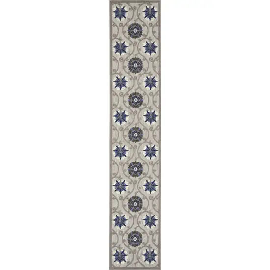 12' Blue And Gray Indoor Outdoor Runner Rug Photo 4