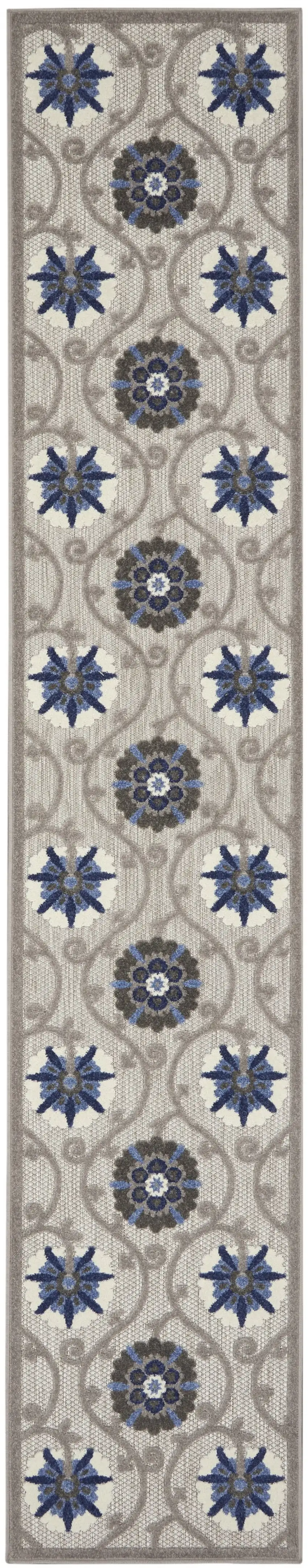 Gray and Blue Indoor Outdoor Runner Rug Photo 4