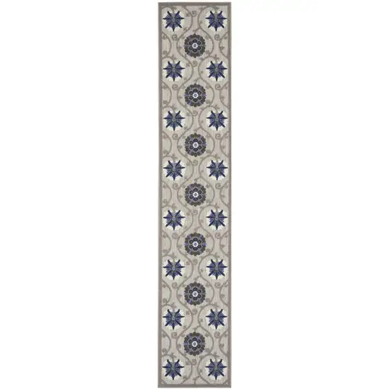 Gray and Blue Indoor Outdoor Runner Rug Photo 4