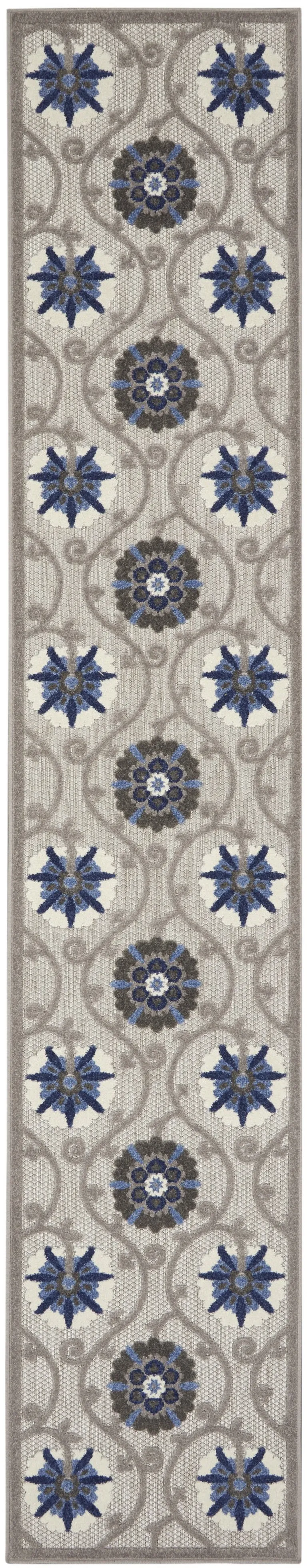 Gray and Blue Indoor Outdoor Runner Rug Photo 2