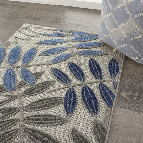 Blue And Gray Floral Indoor Outdoor Area Rug Photo 6