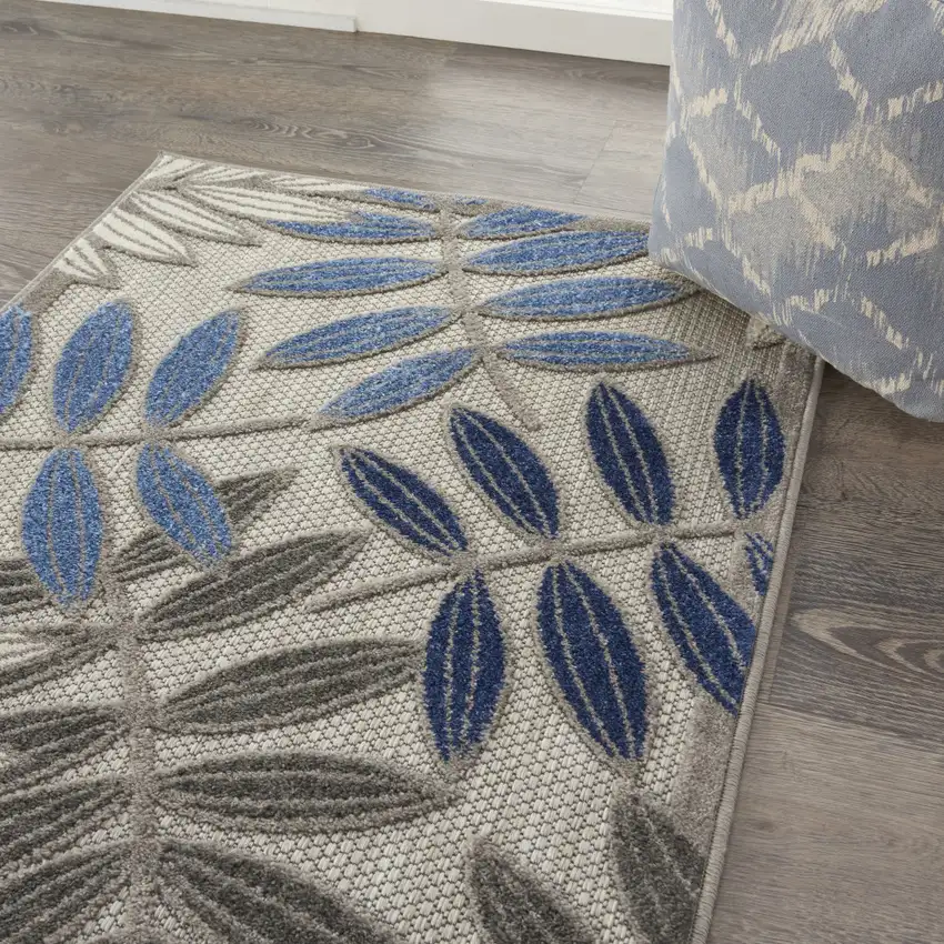 Blue And Gray Floral Indoor Outdoor Area Rug Photo 6