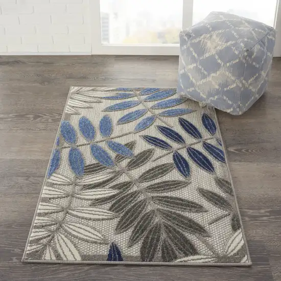 Blue And Gray Floral Indoor Outdoor Area Rug Photo 5