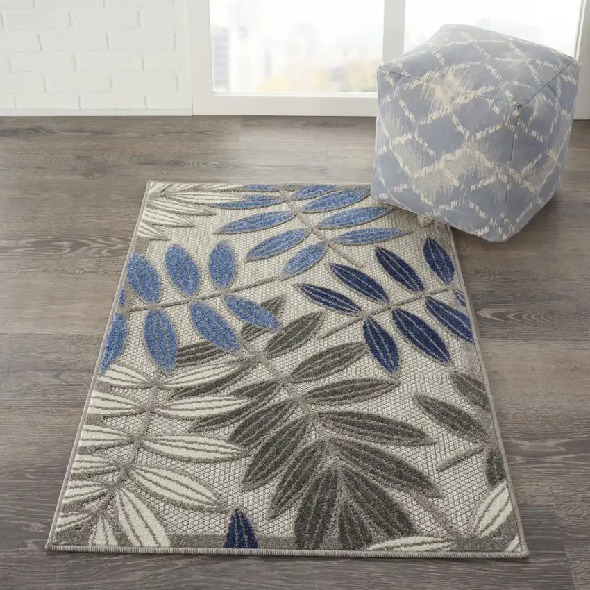 Blue And Gray Floral Indoor Outdoor Area Rug Photo 5
