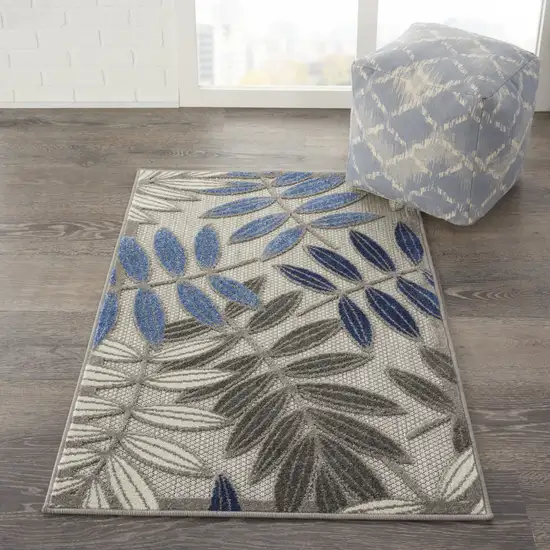 Blue And Gray Floral Indoor Outdoor Area Rug Photo 8