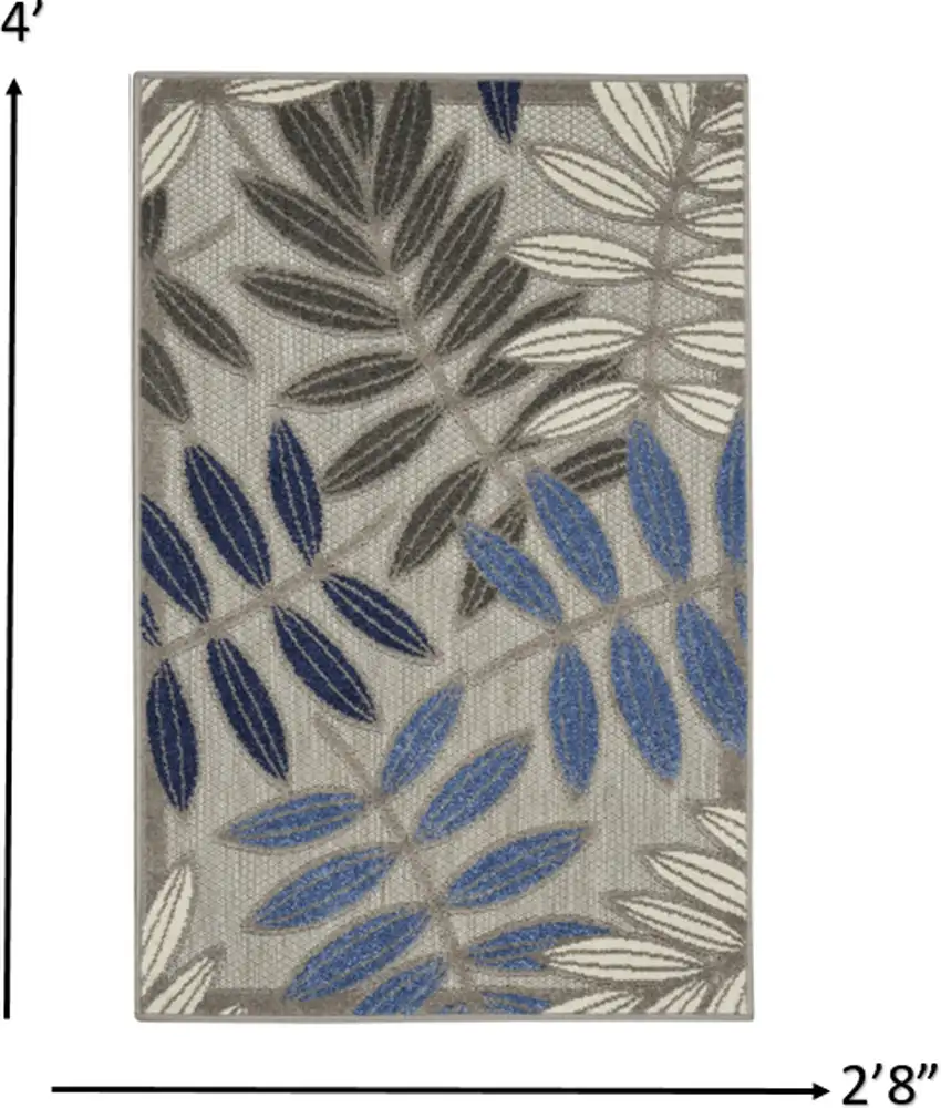 Gray and Blue Leaves Indoor Outdoor Area Rug Photo 4