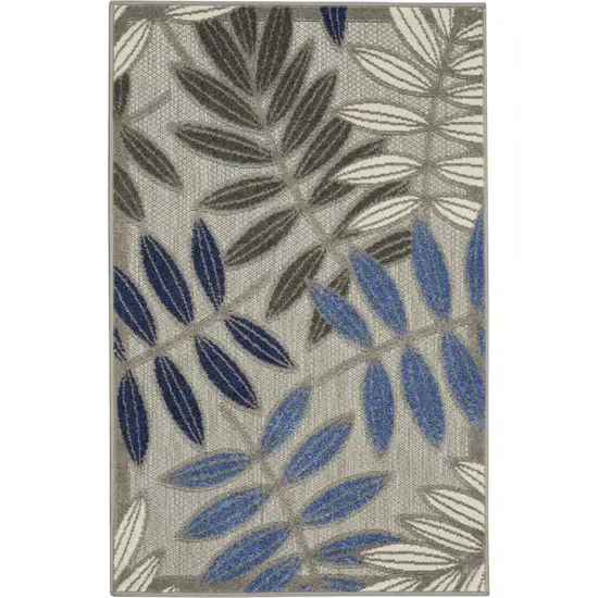 Blue And Gray Floral Indoor Outdoor Area Rug Photo 1