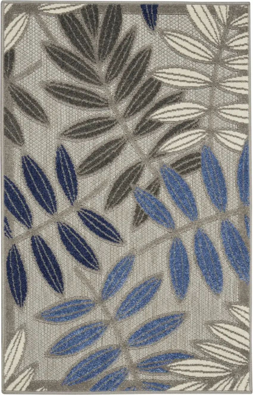 Blue And Gray Floral Indoor Outdoor Area Rug Photo 2