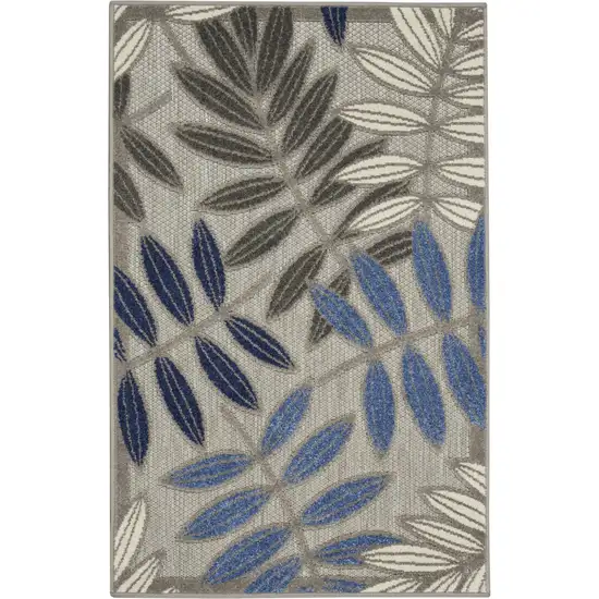 Blue And Gray Floral Indoor Outdoor Area Rug Photo 2