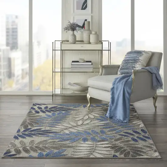 Blue And Gray Floral Indoor Outdoor Area Rug Photo 5