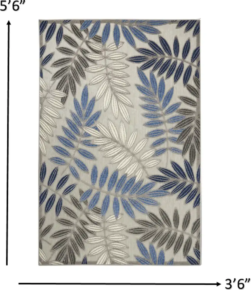 Gray and Blue Leaves Indoor Outdoor Area Rug Photo 4