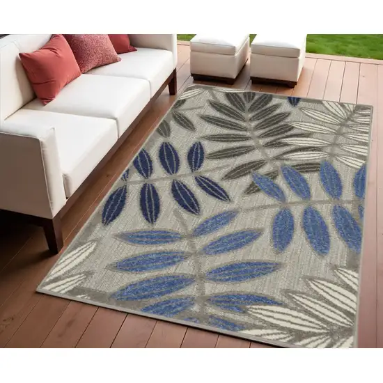 Blue And Gray Floral Indoor Outdoor Area Rug Photo 2