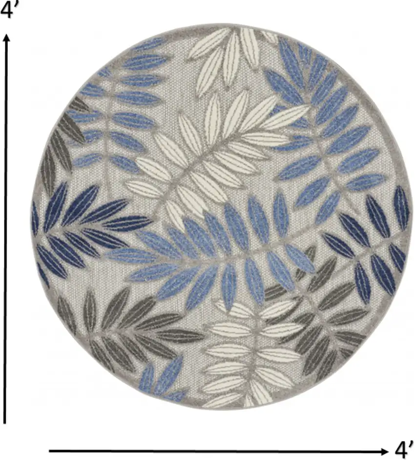 Gray and Blue Leaves Indoor Outdoor Area Rug Photo 5