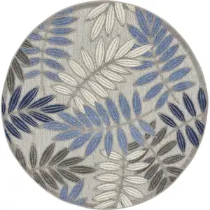 Photo of Gray and Blue Leaves Indoor Outdoor Area Rug