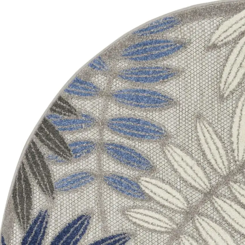 4' Blue And Gray Round Floral Indoor Outdoor Area Rug Photo 4