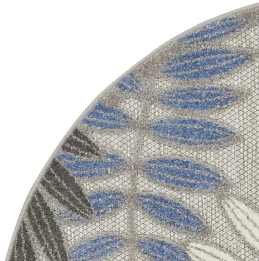 4' Blue And Gray Round Floral Indoor Outdoor Area Rug Photo 3