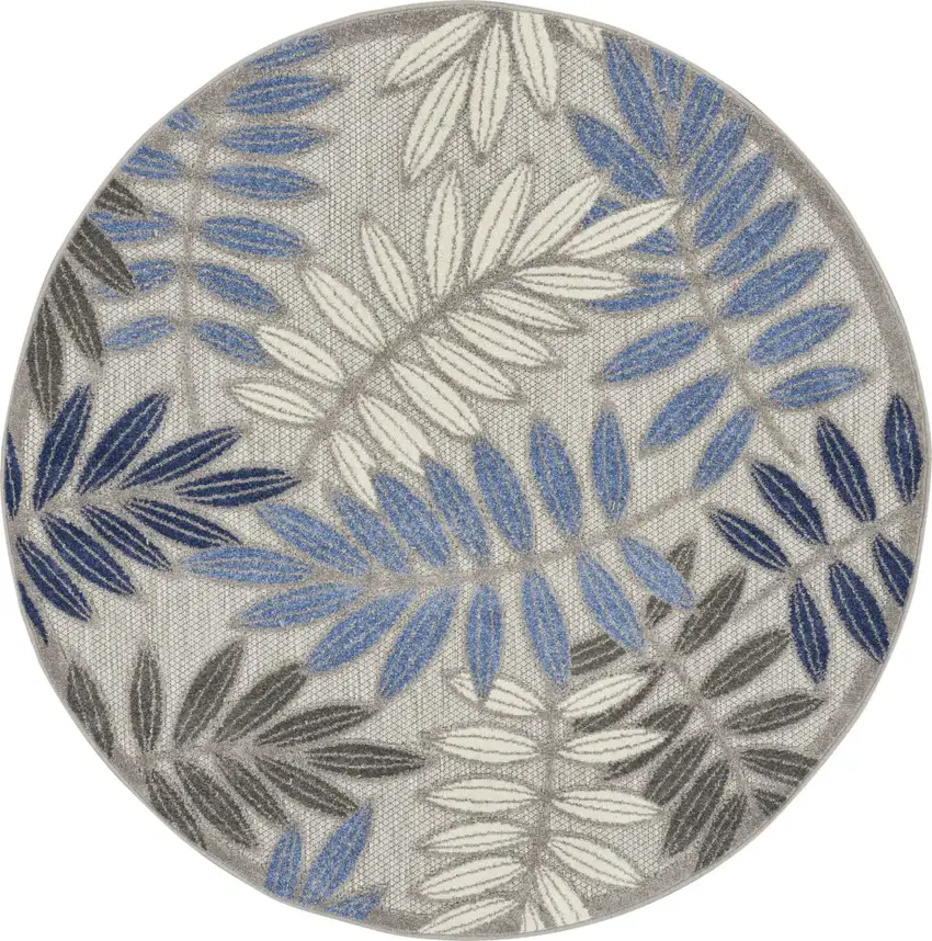 Blue And Gray Round Floral Indoor Outdoor Area Rug Photo 1
