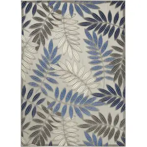 Photo of Gray and Blue Leaves Indoor Outdoor Area Rug