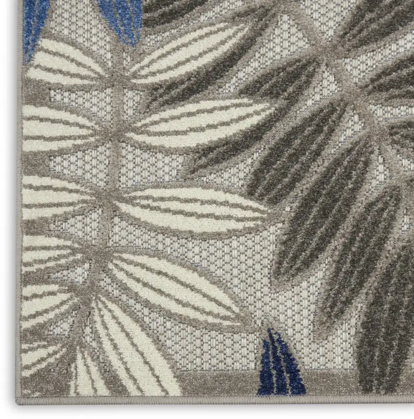 Blue And Gray Floral Stain Resistant Indoor Outdoor Area Rug Photo 3