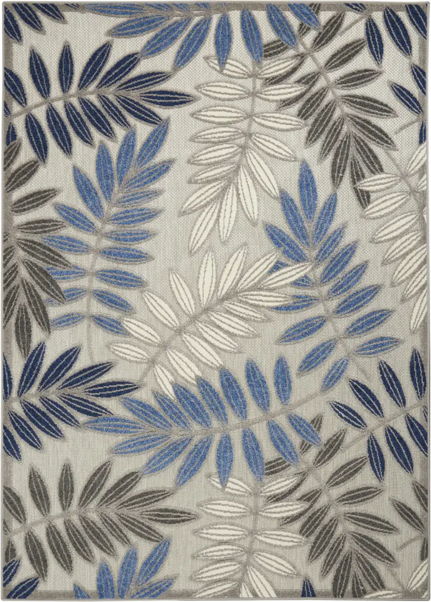 Blue And Gray Floral Stain Resistant Indoor Outdoor Area Rug Photo 6