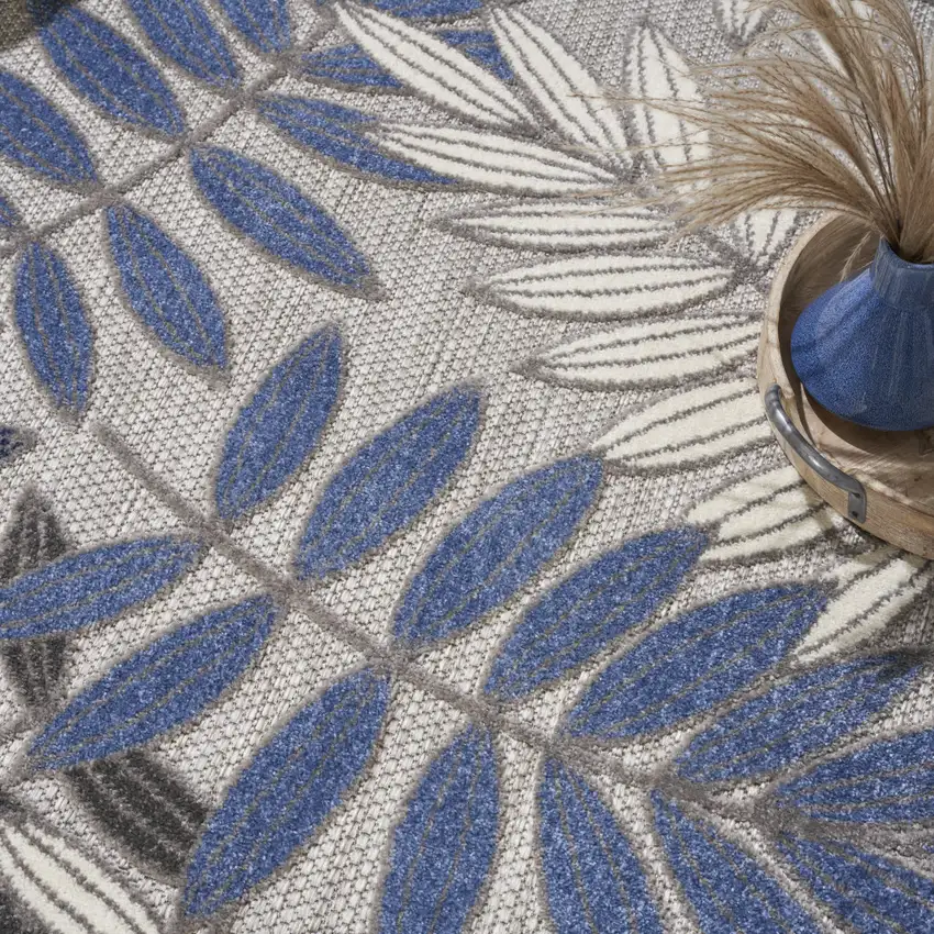 Blue And Gray Floral Stain Resistant Indoor Outdoor Area Rug Photo 2