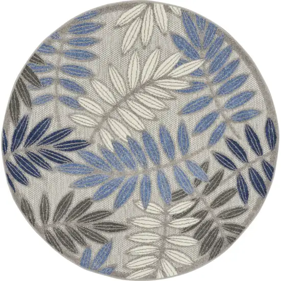 5' Blue And Gray Round Floral Indoor Outdoor Area Rug Photo 1
