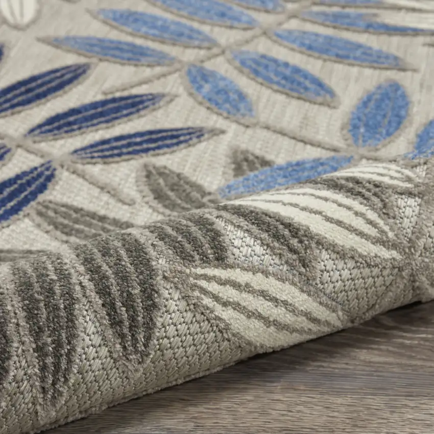 5' Blue And Gray Round Floral Indoor Outdoor Area Rug Photo 9