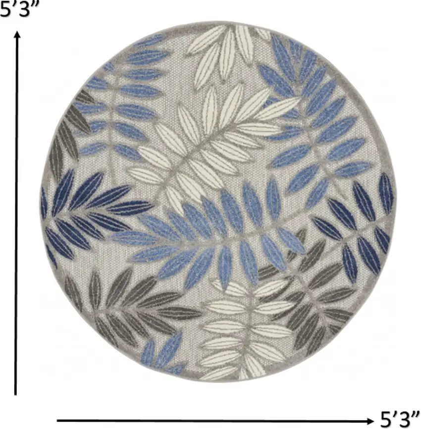 Gray and Blue Leaves Indoor Outdoor Area Rug Photo 5