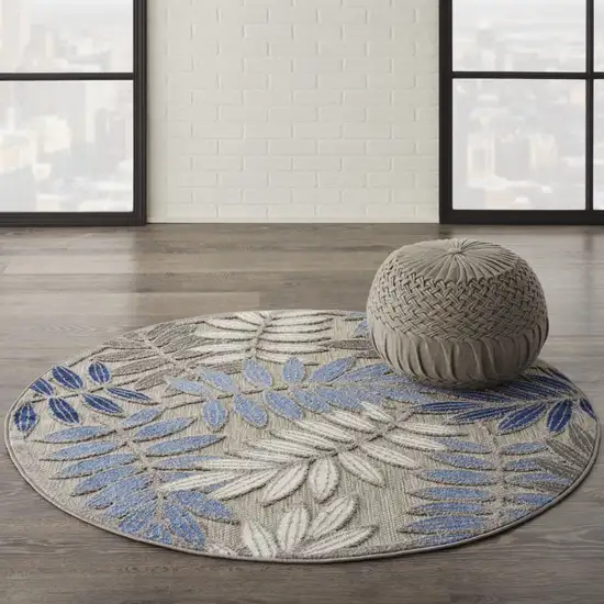 Blue And Gray Round Floral Indoor Outdoor Area Rug Photo 9