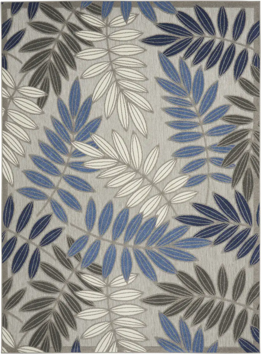 Grey/Blue Floral Indoor Outdoor Area Rug Photo 1