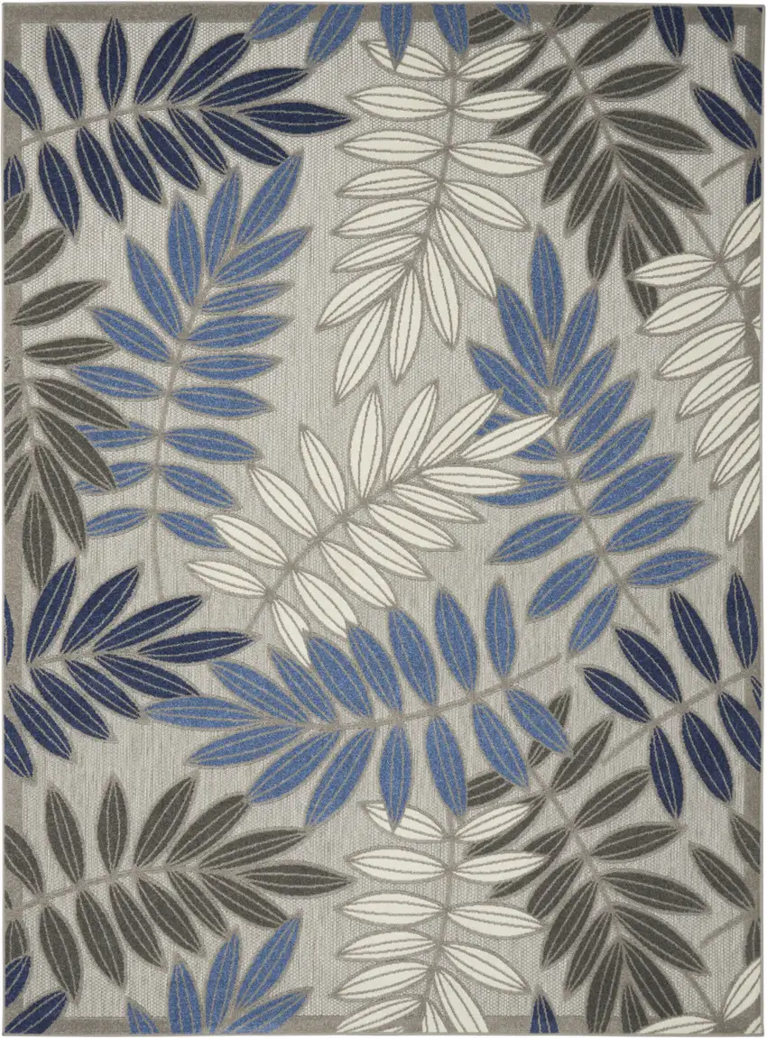 Grey/Blue Floral Indoor Outdoor Area Rug Photo 6