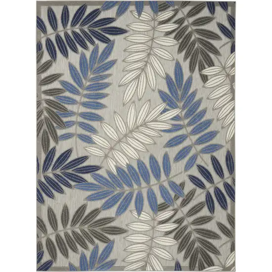 Grey/Blue Floral Indoor Outdoor Area Rug Photo 6