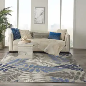 Photo of Gray and Blue Leaves Indoor Outdoor Area Rug