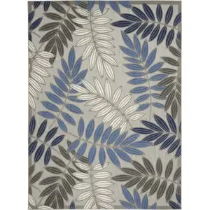 Photo of Gray and Blue Leaves Indoor Outdoor Area Rug
