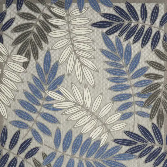 Blue And Gray Round Floral Indoor Outdoor Area Rug Photo 3