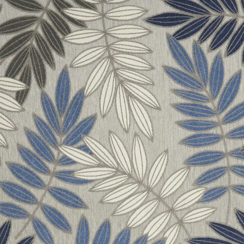 Blue And Gray Round Floral Indoor Outdoor Area Rug Photo 9