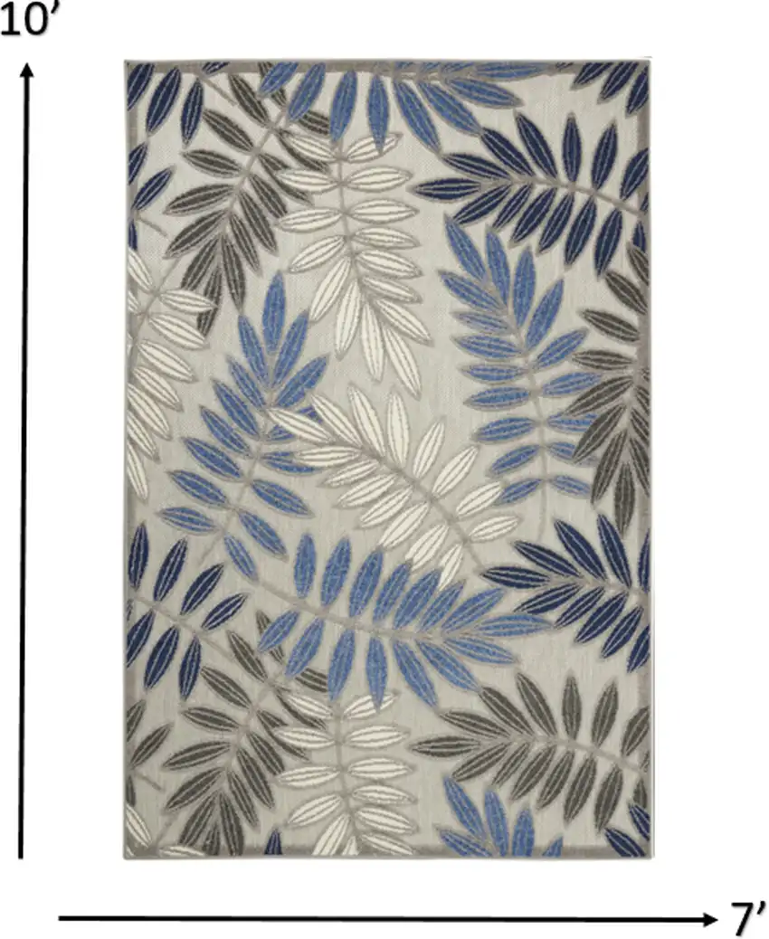 Gray and Blue Leaves Indoor Outdoor Area Rug Photo 4