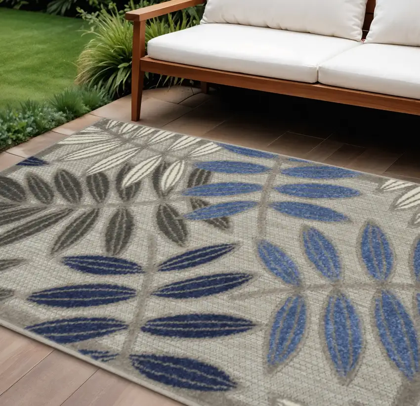 Blue And Gray Round Floral Indoor Outdoor Area Rug Photo 2