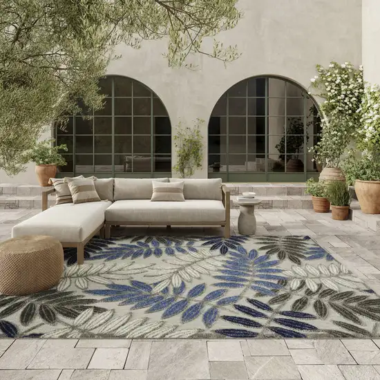 Blue And Gray Round Floral Indoor Outdoor Area Rug Photo 5