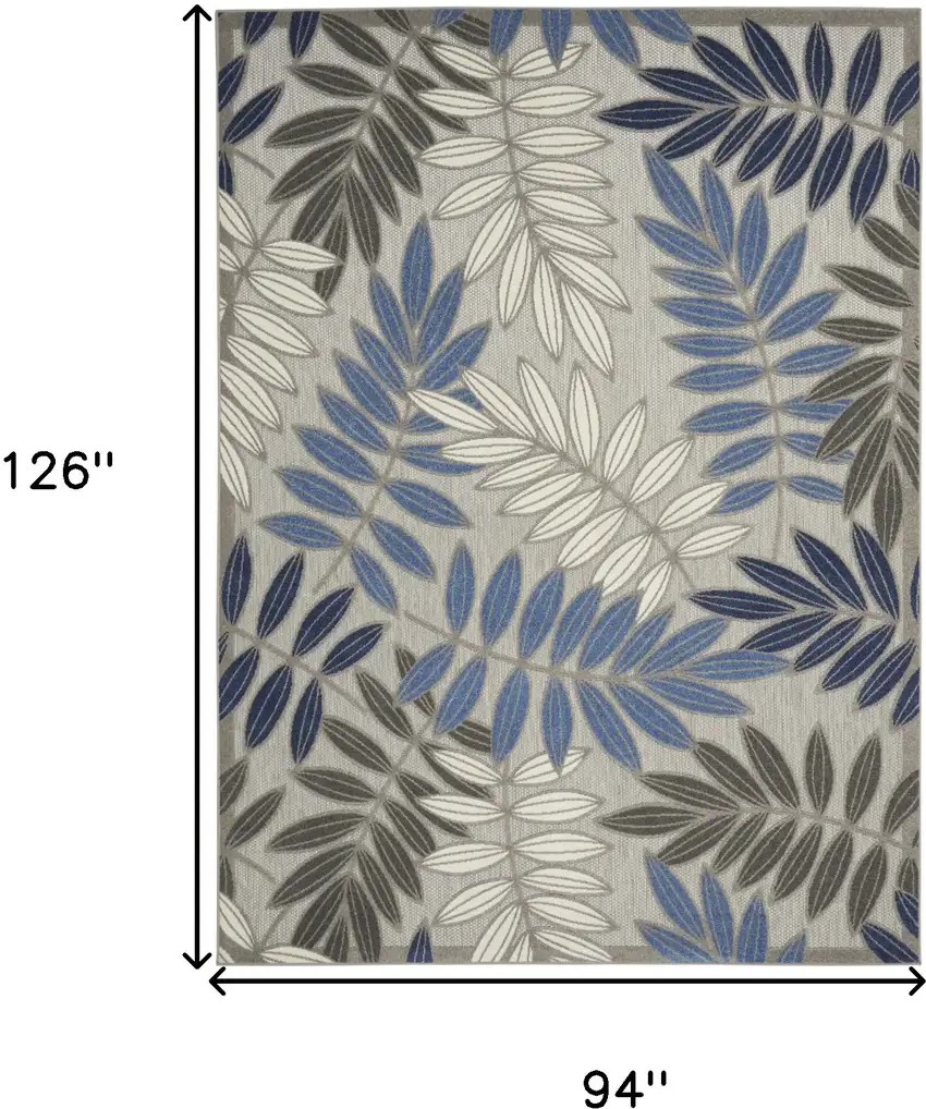 8??? X 11??? Gray And Blue Leaves Indoor Outdoor Area Rug Photo 9