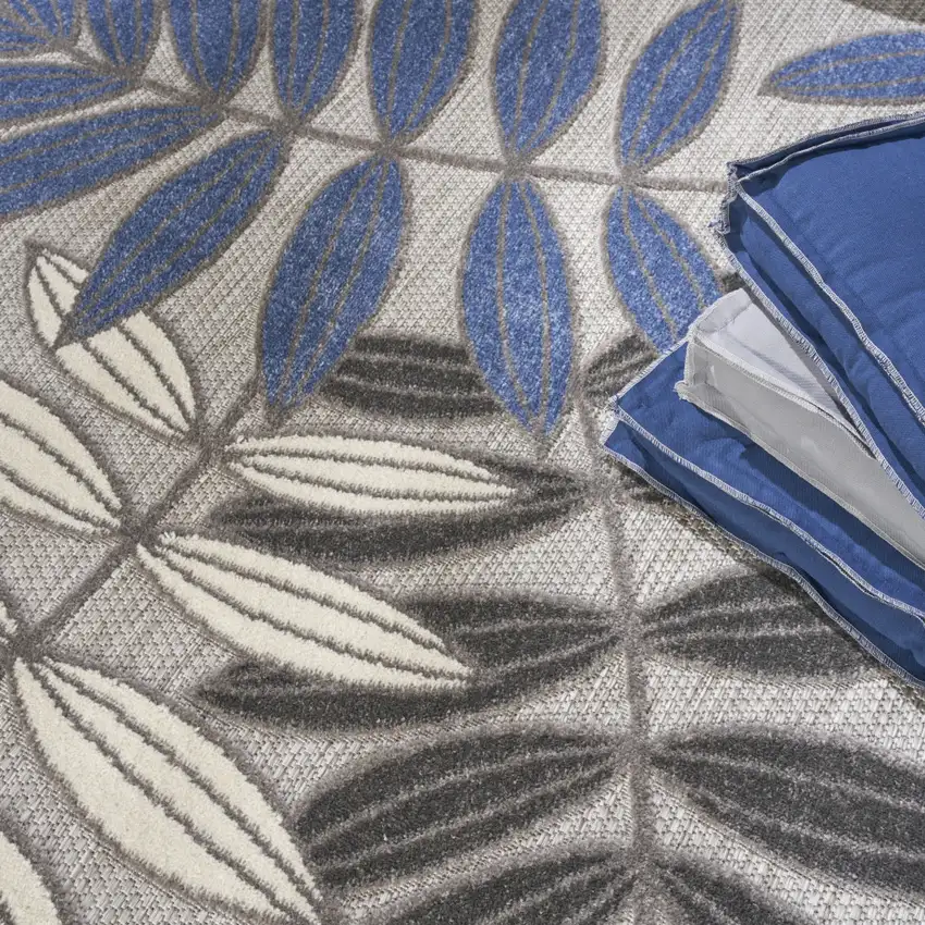 Blue And Gray Round Floral Indoor Outdoor Area Rug Photo 7